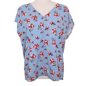 Hilary Radley V-Neck Blue Floral Print Blouse